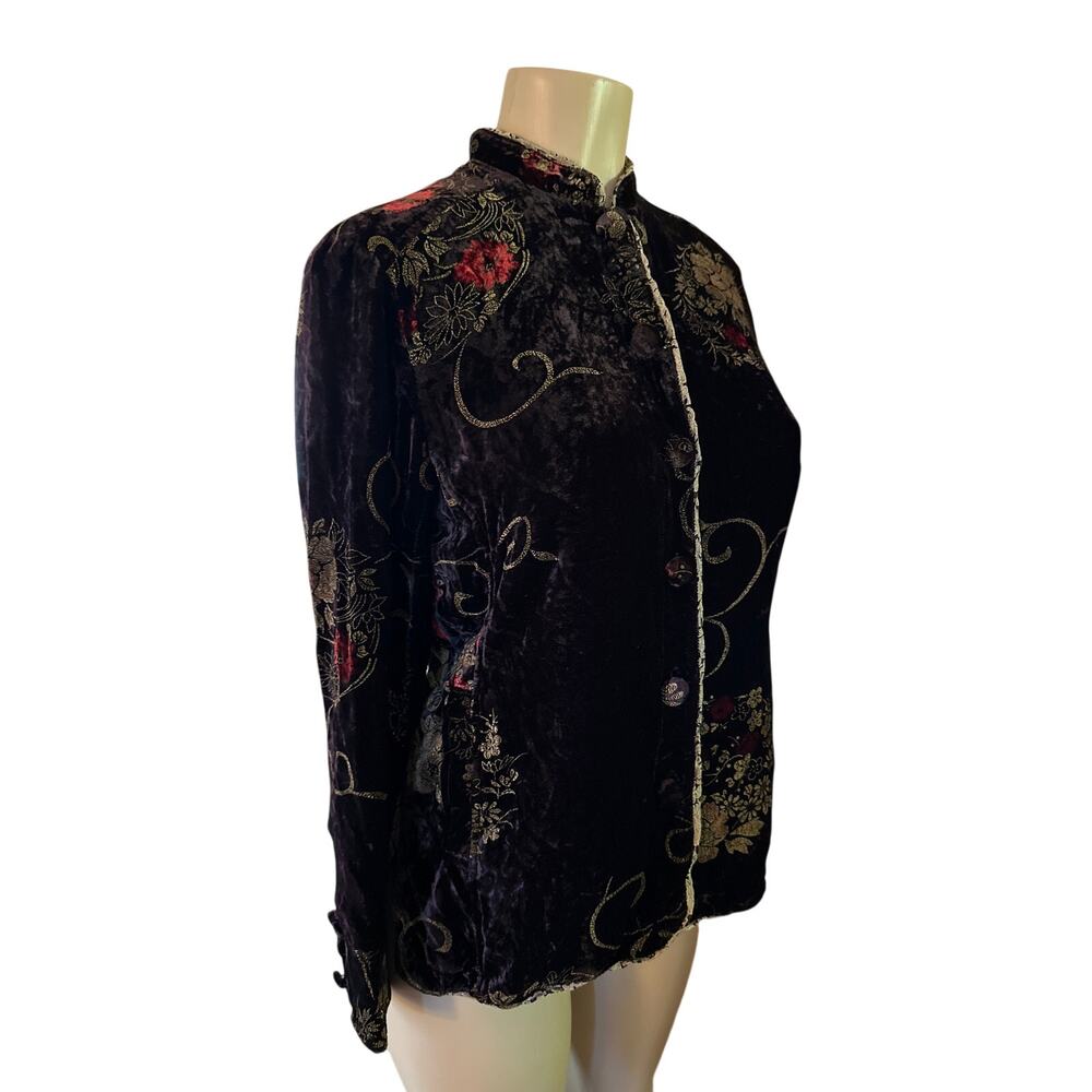 Vintage Women S Citron Santa Monica Velvet Embroider Tapestry Button Jacket Coat